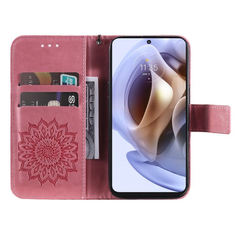 Folio-hoesje voor Motorola Moto G31 / Moto G41 Met Ketting Zonnebloem