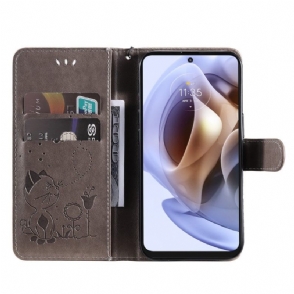 Leren Hoesje voor Motorola Moto G31 / Moto G41 Afbeelding Kat