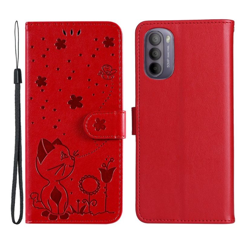 Leren Hoesje voor Motorola Moto G31 / Moto G41 Afbeelding Kat