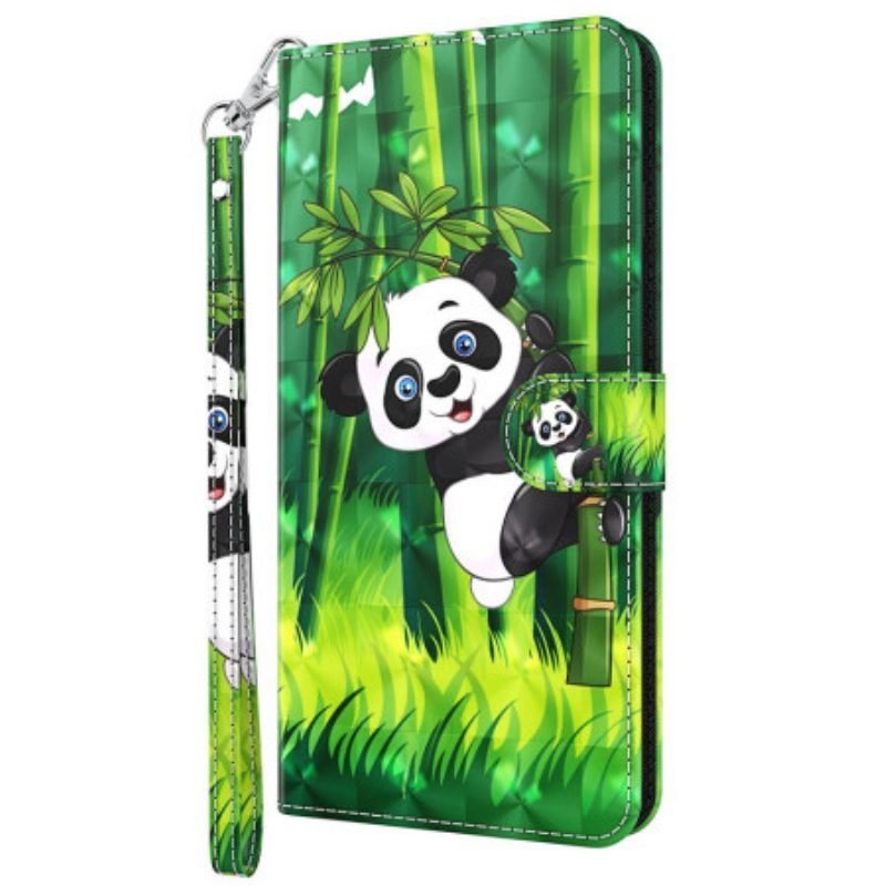 Folio-hoesje voor Oppo A54 5G / A74 5G Met Ketting Panda En Bamboe Met Lanyard