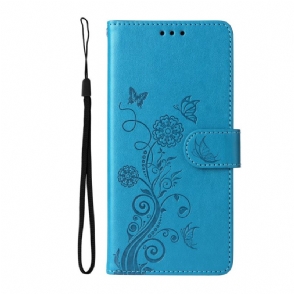 Leren Hoesje Vivo V50 Lite 5g Bloemen- En Vlinderpatroon Bescherming Hoesje