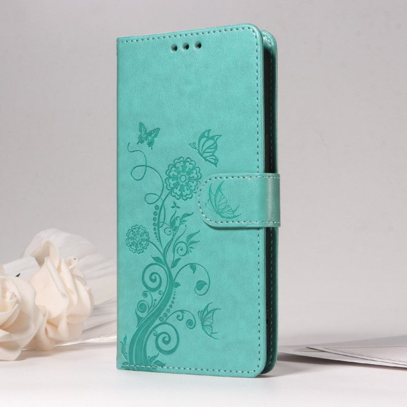 Leren Hoesje Vivo V50 Lite 5g Bloemen- En Vlinderpatroon Bescherming Hoesje
