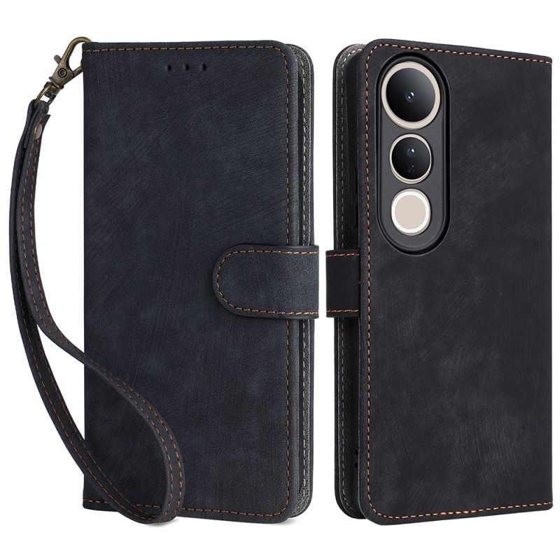 Leren Hoesje Vivo V50 Lite 5g Rfid-bescherming Met Draagkoord Bescherming Hoesje