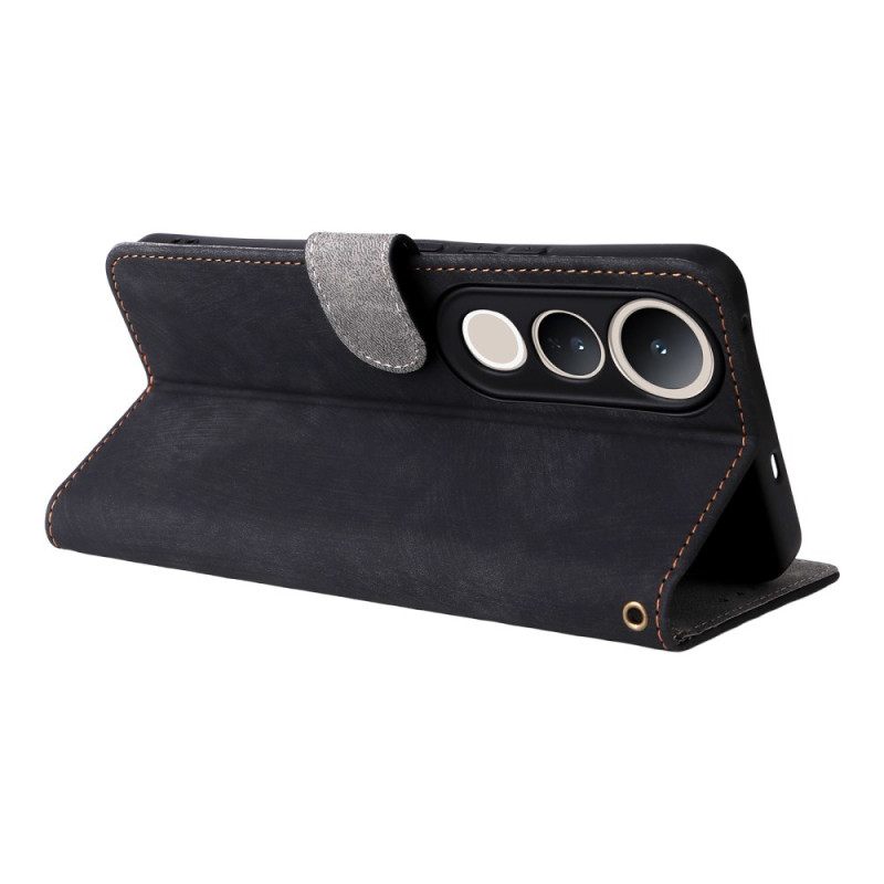 Leren Hoesje Vivo V50 Lite 5g Rfid-bescherming Met Draagkoord Bescherming Hoesje