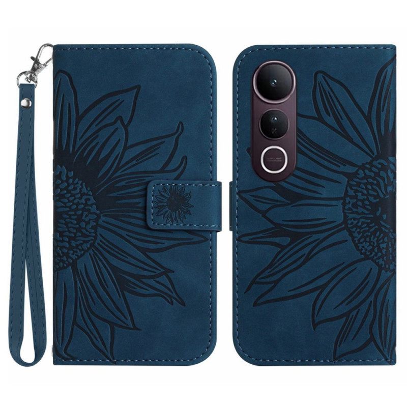 Leren Hoesje Voor Vivo V50 Lite 5g Bandje Met Zonnebloemprint