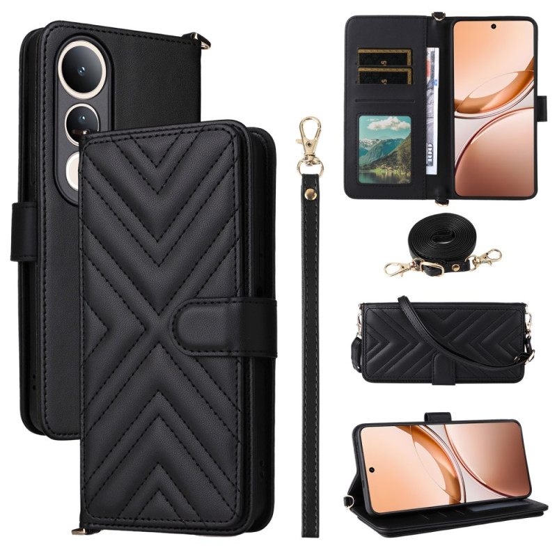 Leren Hoesje Voor Vivo V50 Lite 5g Gewatteerd Met Draagkoord En Schouderband