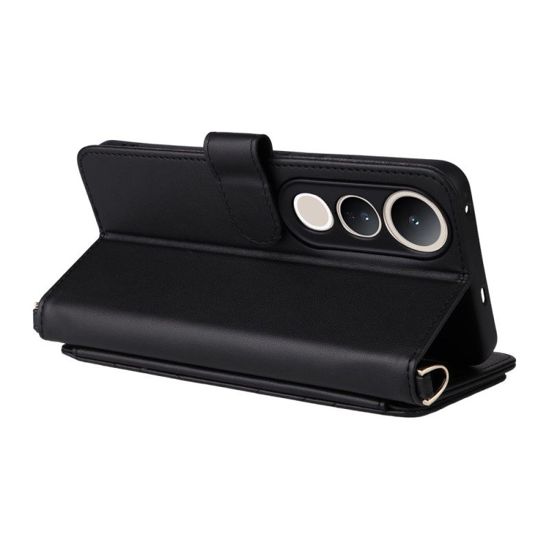 Leren Hoesje Voor Vivo V50 Lite 5g Gewatteerd Met Draagkoord En Schouderband