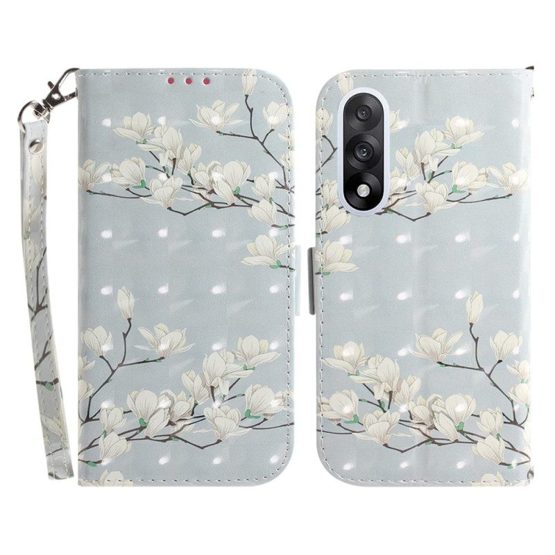 Bescherming Hoesje Oneplus Nord 5 Witte Bloemen Met Bandjes