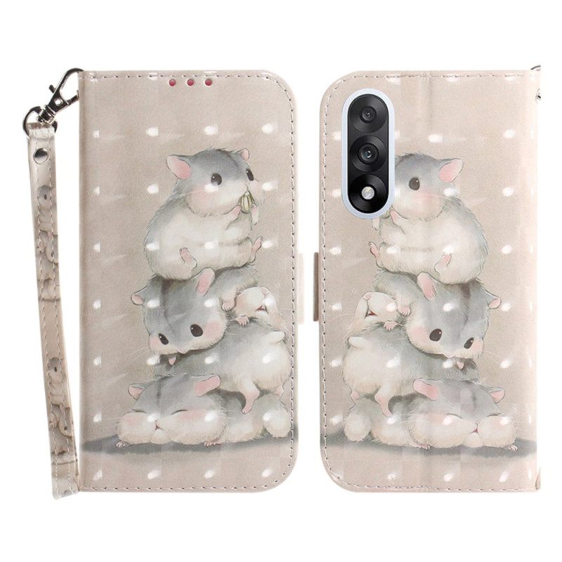 Flip Case Leren Oneplus Nord 5 Hamsters Met Bandjes