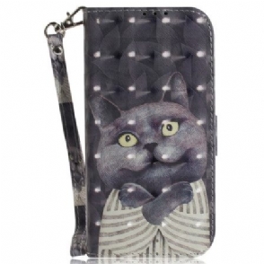 Leren Hoesje Voor Oneplus Nord 5 Grijze Kat Met Bandjes