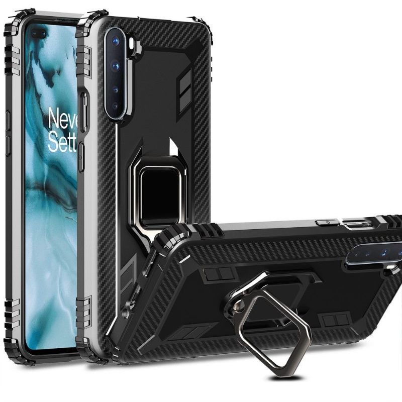 Hoesje voor OnePlus Nord Anti-fall Carbon Look Met Steunring