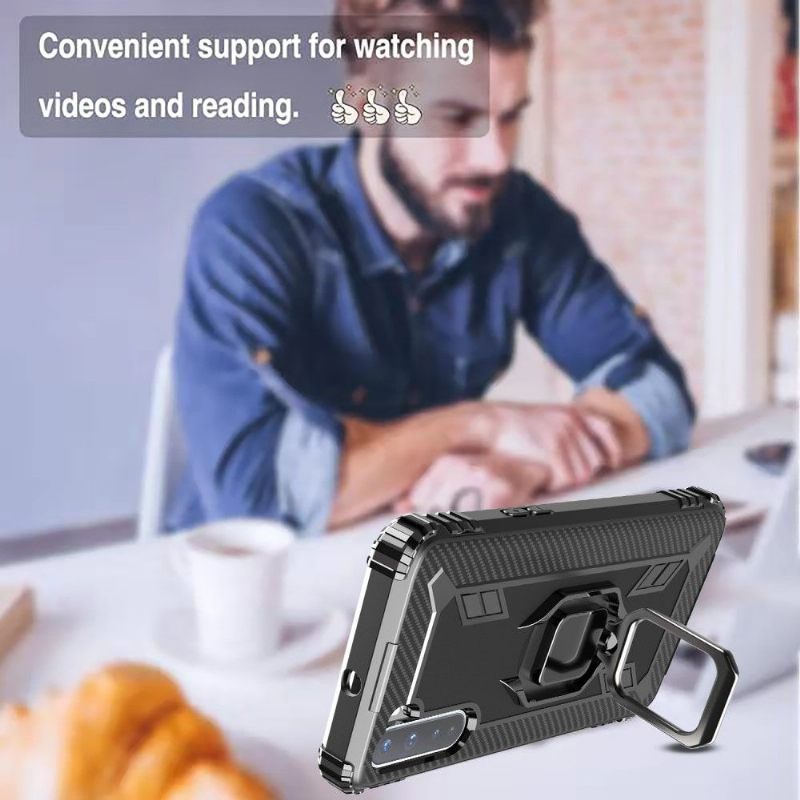 Hoesje voor OnePlus Nord Anti-fall Carbon Look Met Steunring
