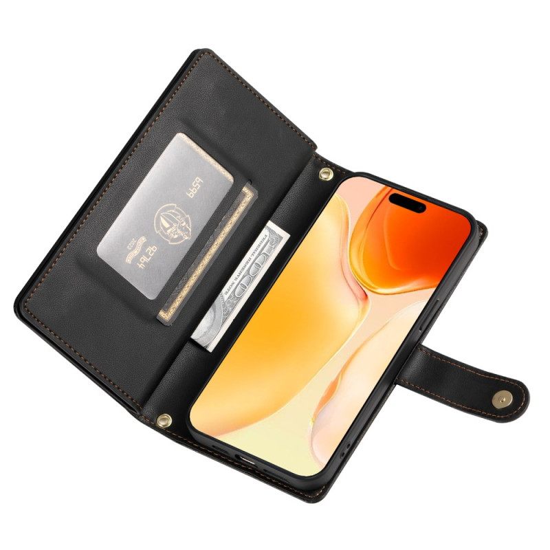 Folio-hoesje iPhone 17 Telefoonhoesje Portemonnee Met Ritsvak En Bandjes