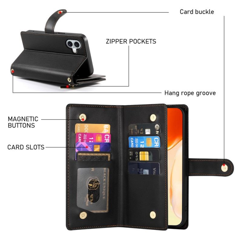 Folio-hoesje iPhone 17 Telefoonhoesje Portemonnee Met Ritsvak En Bandjes