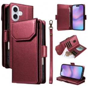 Leren Hoesje iPhone 17 Meerdere Kaartsleuven En Polsbandje Bescherming Hoesje