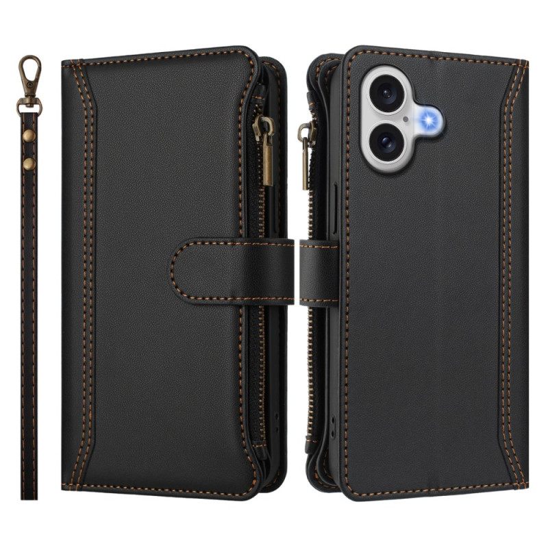 Leren Hoesje iPhone 17 Portemonnee Met 9 Kaartsleuven En Polsbandje