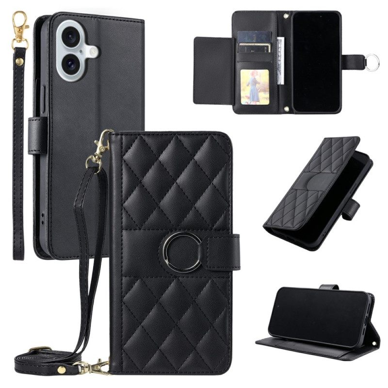 Leren Hoesje Voor iPhone 17 Premium Design Met Koord En Schouderband