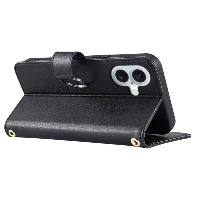 Leren Hoesje Voor iPhone 17 Premium Design Met Koord En Schouderband