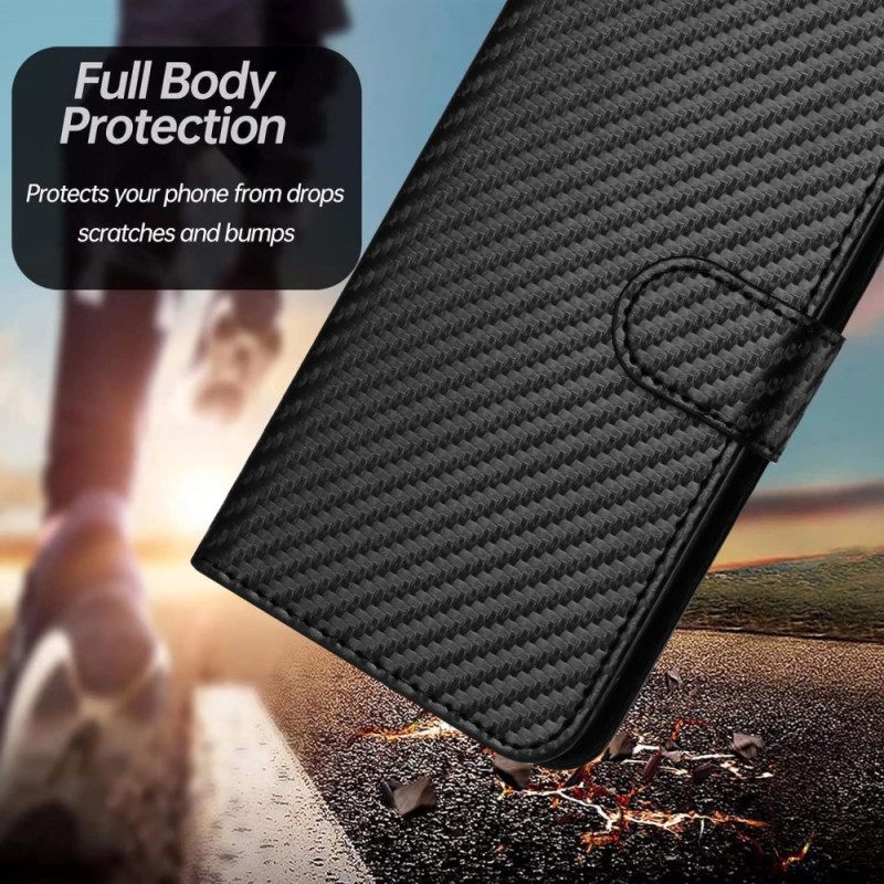 Flip Case Leren Google Pixel 10 Pro Xl Koolstofvezel Met Bandje