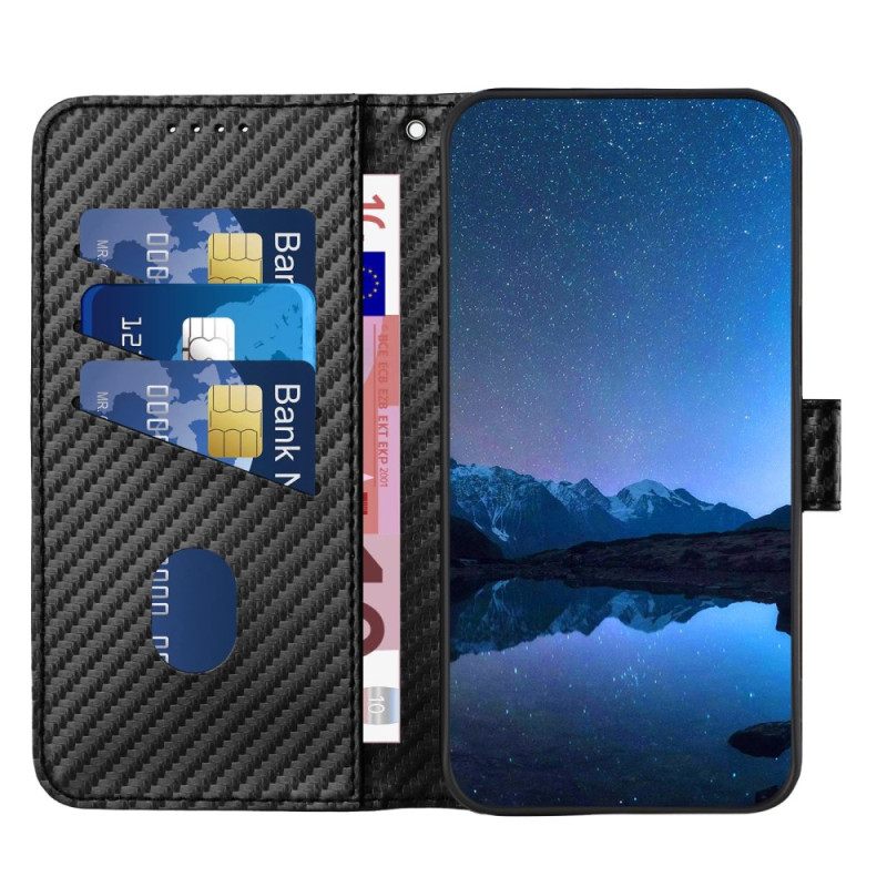 Flip Case Leren Google Pixel 10 Pro Xl Koolstofvezel Met Bandje