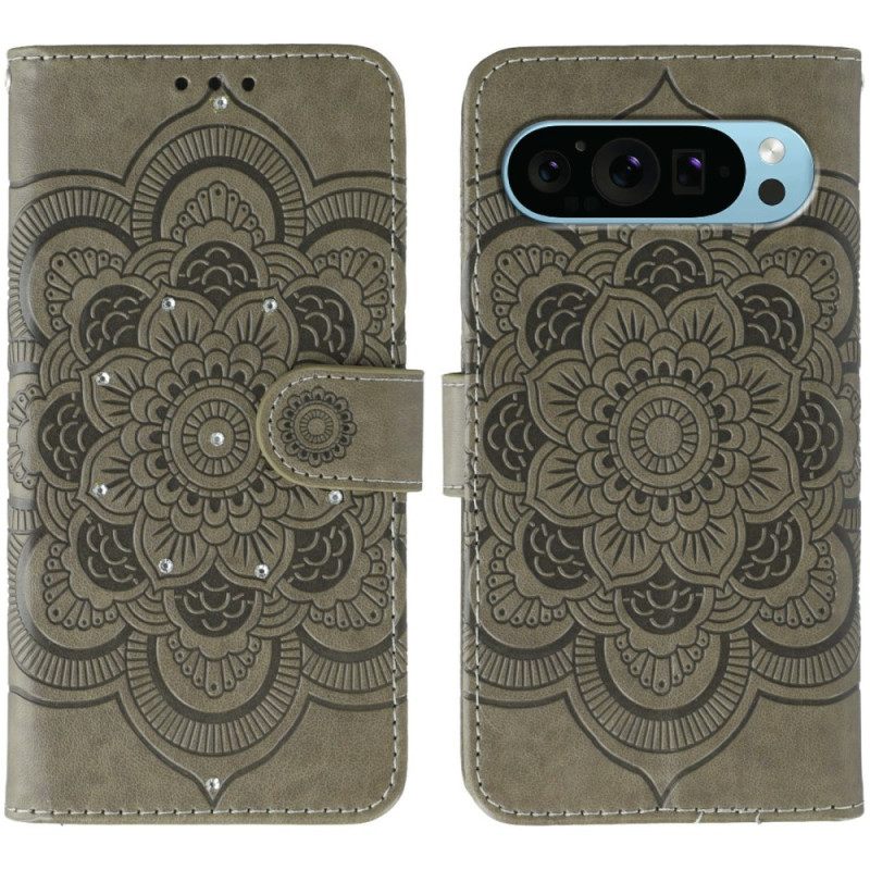 Folio-hoesje Google Pixel 10 Pro Xl Mandala Met Strass-steentjes