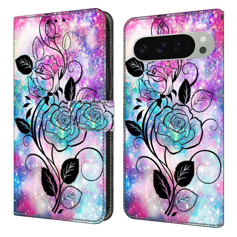 Folio-hoesje Google Pixel 10 Pro Xl Telefoonhoesje Roze En Blauw Patroon