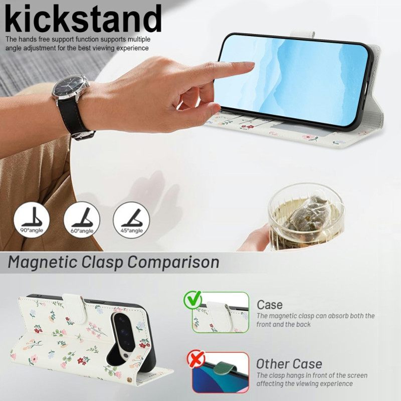 Leren Hoesje Google Pixel 10 Pro Xl Bloemen Bescherming Hoesje