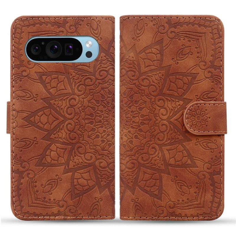 Leren Hoesje Voor Google Pixel 10 Pro Xl Bloemenmandala Print