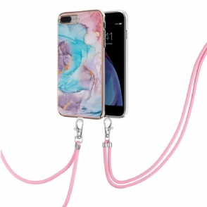 Hoesje voor iPhone 8 Plus / 7 Plus Met Koord Blauw Gekleurd Marmer