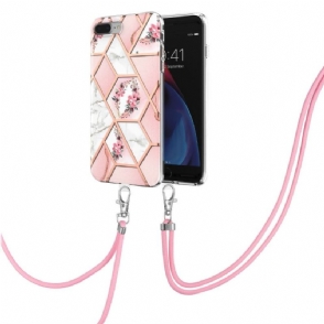 Hoesje voor iPhone 8 Plus / 7 Plus Met Koord Marmer En Bloemenkroon