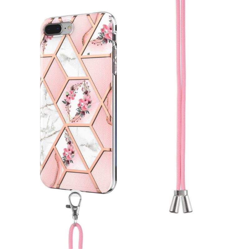 Hoesje voor iPhone 8 Plus / 7 Plus Met Koord Marmer En Bloemenkroon