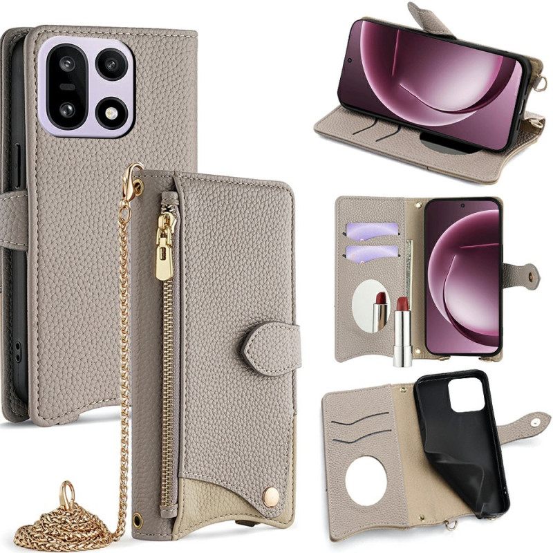 Flip Case Leren Oneplus 15 Portemonnee Met Ketting Als Schouderband