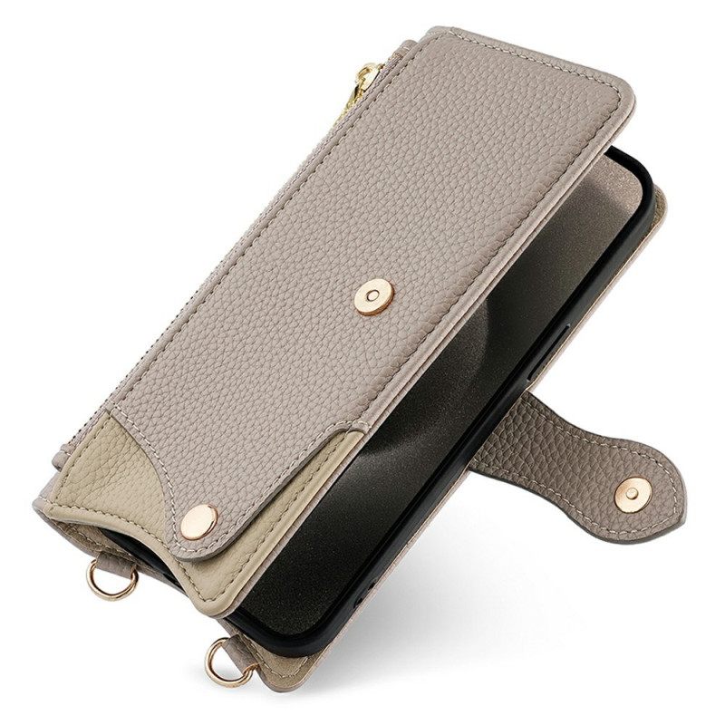 Flip Case Leren Oneplus 15 Portemonnee Met Ketting Als Schouderband
