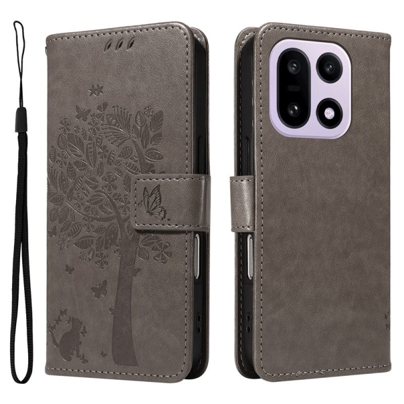 Leren Hoesje Oneplus 15 Kat En Boom Bescherming Hoesje