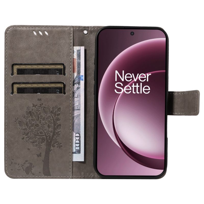 Leren Hoesje Oneplus 15 Kat En Boom Bescherming Hoesje