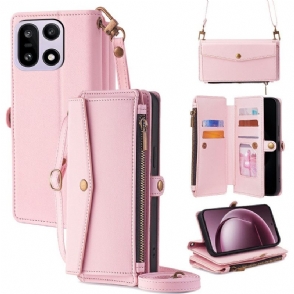 Leren Hoesje Oneplus 15 Portemonnee Met Schouderband En Koord Bescherming Hoesje