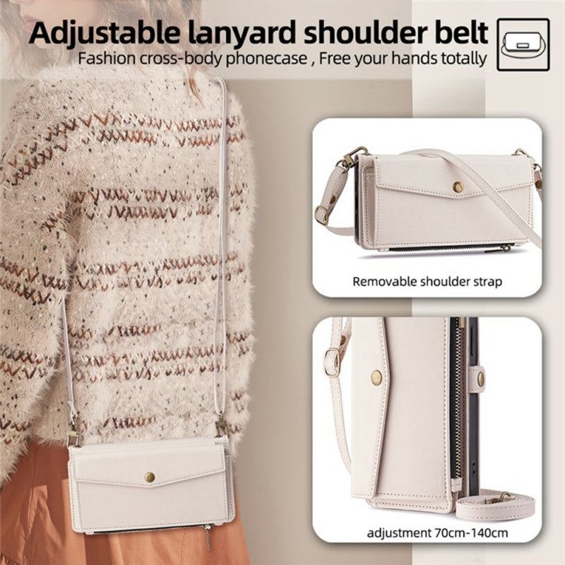 Leren Hoesje Oneplus 15 Portemonnee Met Schouderband En Koord Bescherming Hoesje