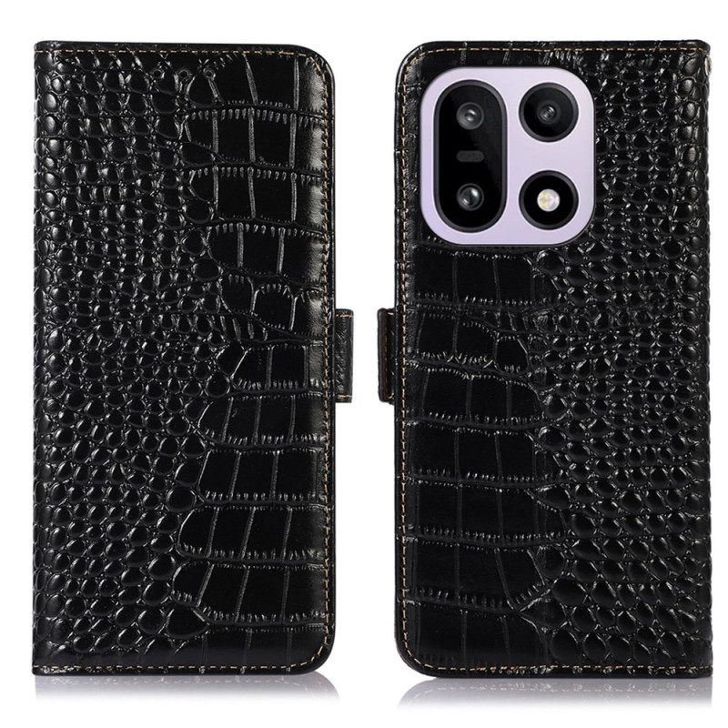 Leren Hoesje Oneplus 15 Rfid-blokkerende Portemonnee Van Leer Met Krokodillenprint Bescherming Hoesje