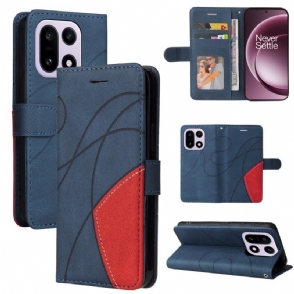 Leren Hoesje Oneplus 15 Tweekleurig Rimpelpatroon Bescherming Hoesje