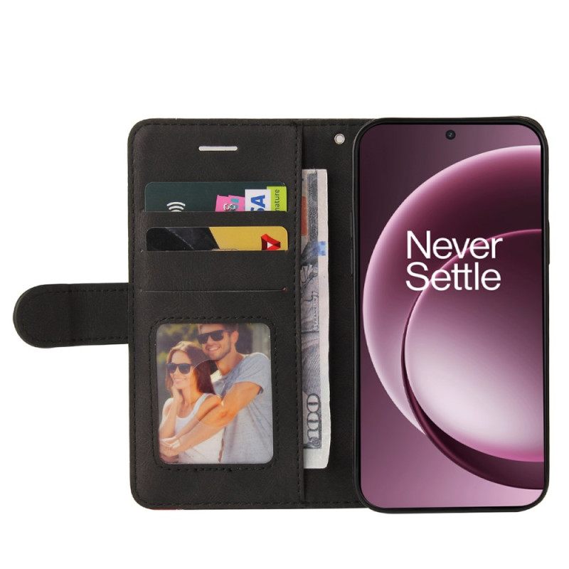 Leren Hoesje Oneplus 15 Tweekleurig Rimpelpatroon Bescherming Hoesje