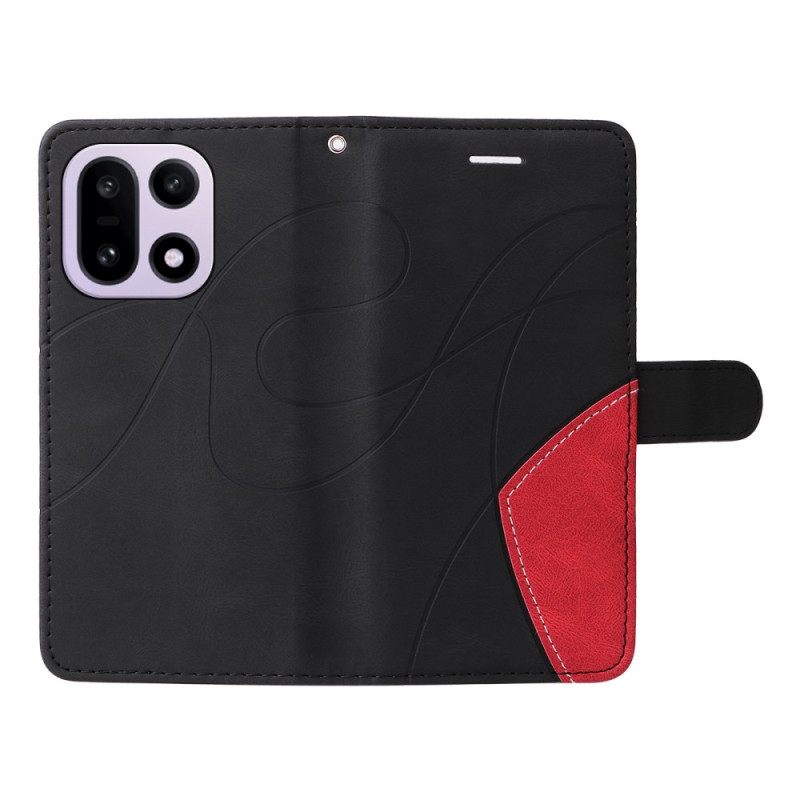 Leren Hoesje Oneplus 15 Tweekleurig Rimpelpatroon Bescherming Hoesje