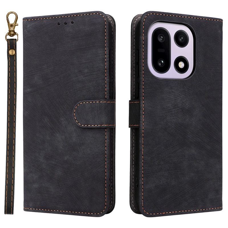 Leren Hoesje Voor Oneplus 15 Suède-effect Met Riempje