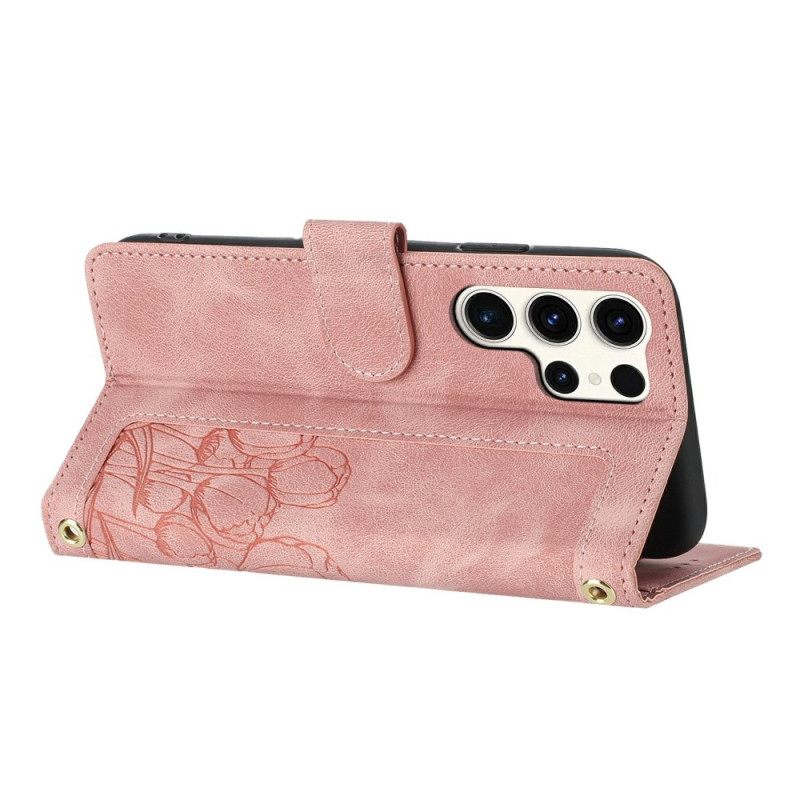 Bescherming Hoesje Samsung Galaxy S25 Ultra 5g Bloemenprint Met Leerlook