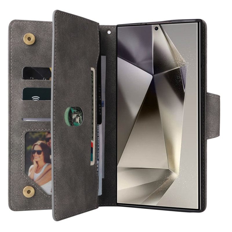 Bescherming Hoesje Samsung Galaxy S25 Ultra 5g Suède-effect Portemonnee Met Riem