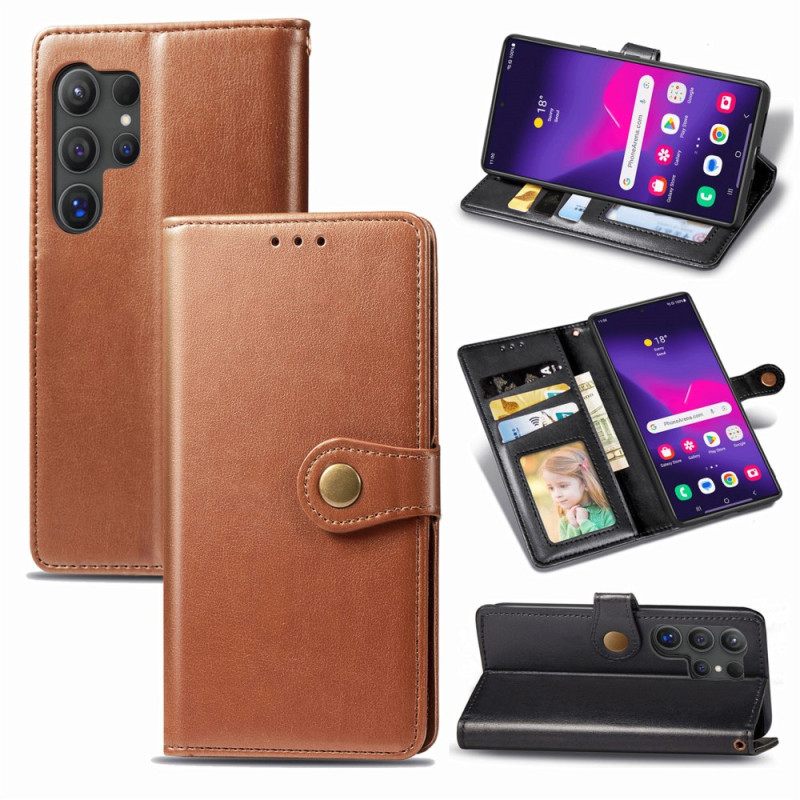 Flip Case Leren Samsung Galaxy S25 Ultra 5g Gouden Sluiting
