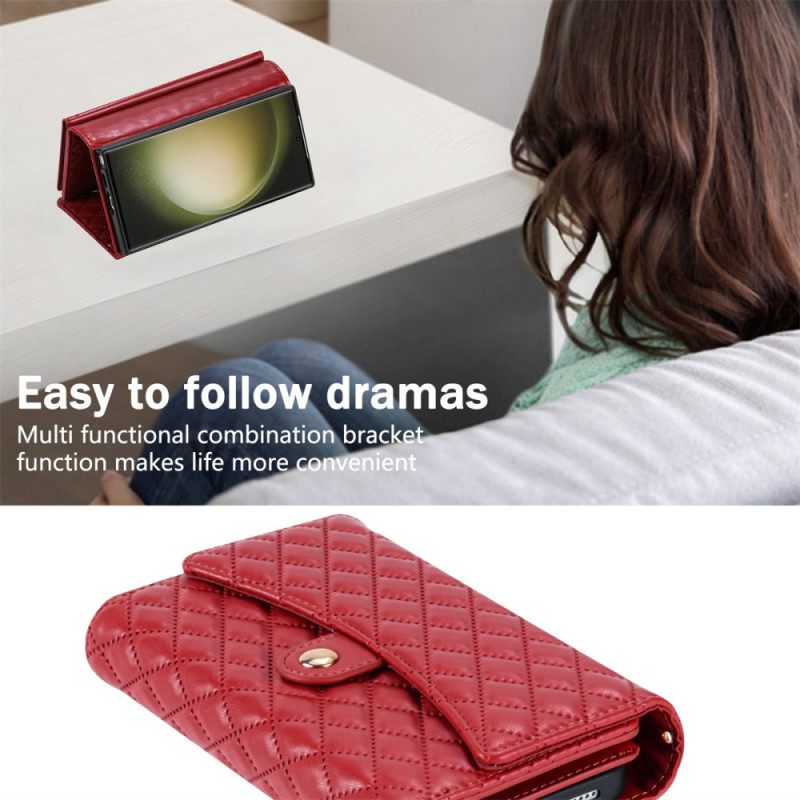 Folio-hoesje Samsung Galaxy S25 Ultra 5g Gewatteerde Portemonnee Met Schouderband