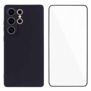 Hoesje Samsung Galaxy S25 Ultra 5g Mat Siliconen Scherm Met Gehard Glazen Scherm Beschermer