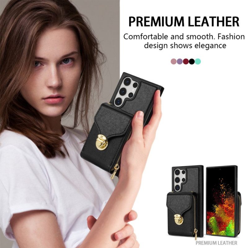 Hoesje Samsung Galaxy S25 Ultra 5g Portemonnee Met Rits En Schouderband Bescherming Hoesje