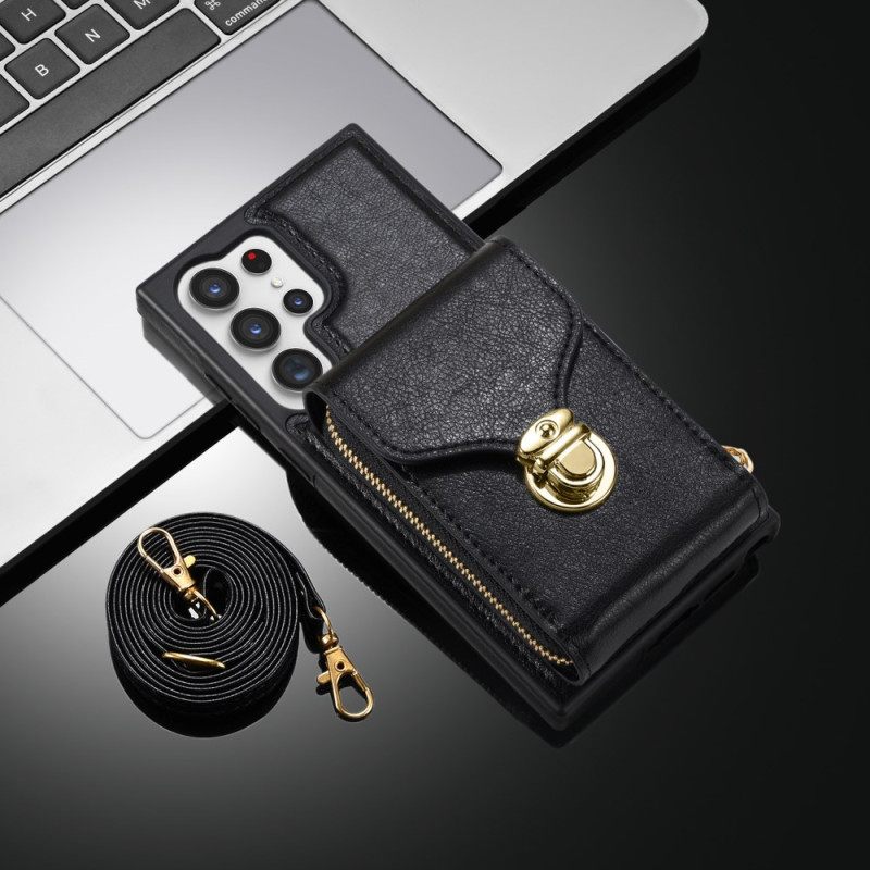 Hoesje Samsung Galaxy S25 Ultra 5g Portemonnee Met Rits En Schouderband Bescherming Hoesje