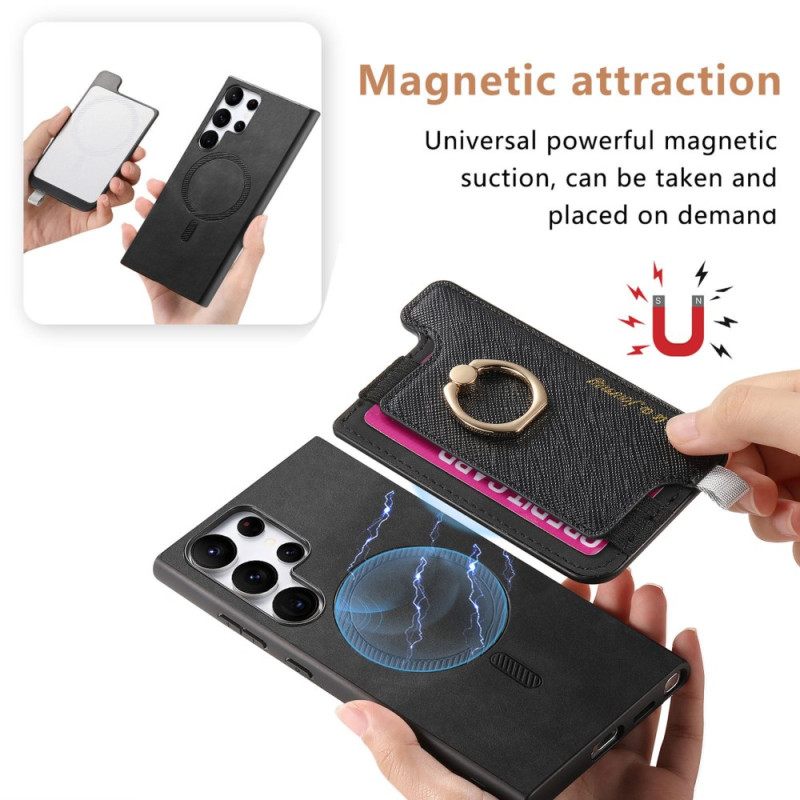 Hoesje Voor Samsung Galaxy S25 Ultra 5g Afneembare Kaarthouder In Suède-stijl